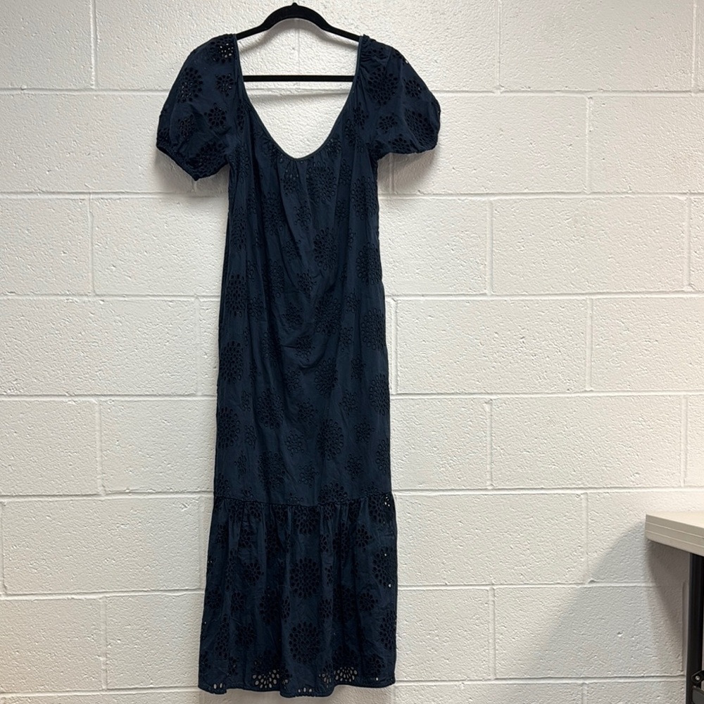 Boo Gemes Small Blue Ruffled Tiered Maxi Dress with Short Puff Sleeves